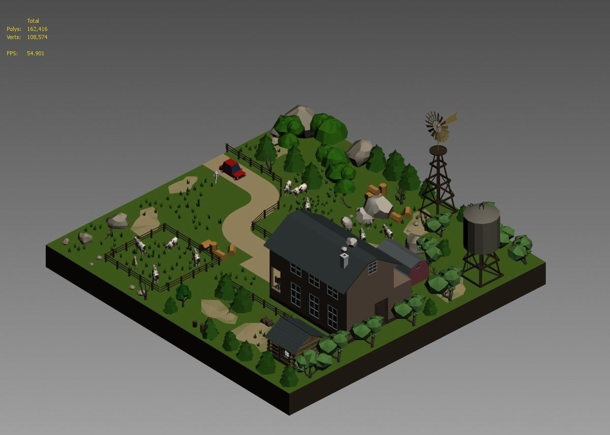 low poly farm with animals and trees 3D model_41