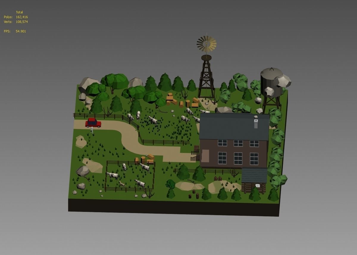 low poly farm with animals and trees 3D model_16
