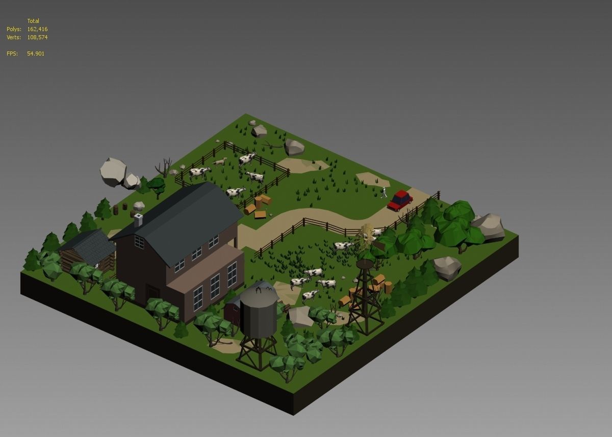 low poly farm with animals and trees 3D model_25