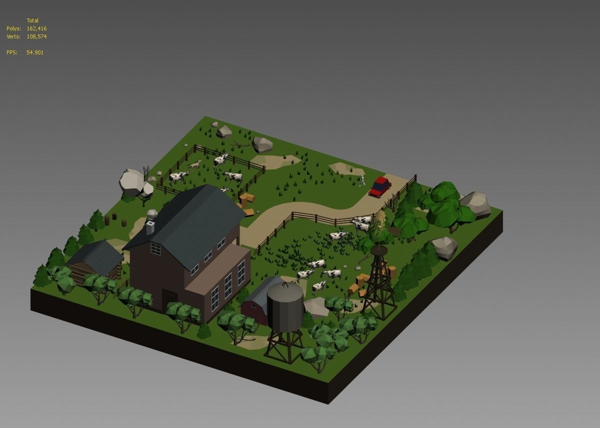 low poly farm with animals and trees 3D model_23