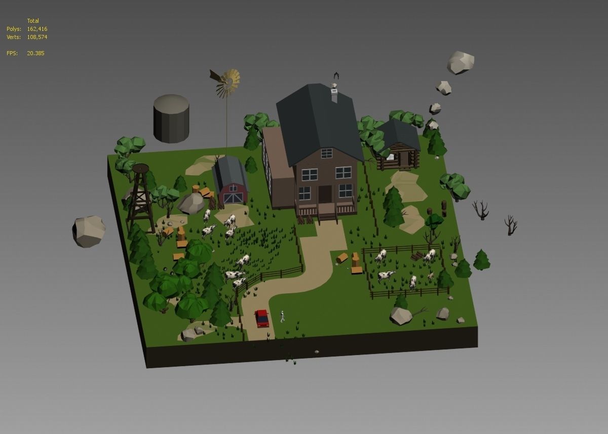 low poly farm with animals and trees 3D model_15