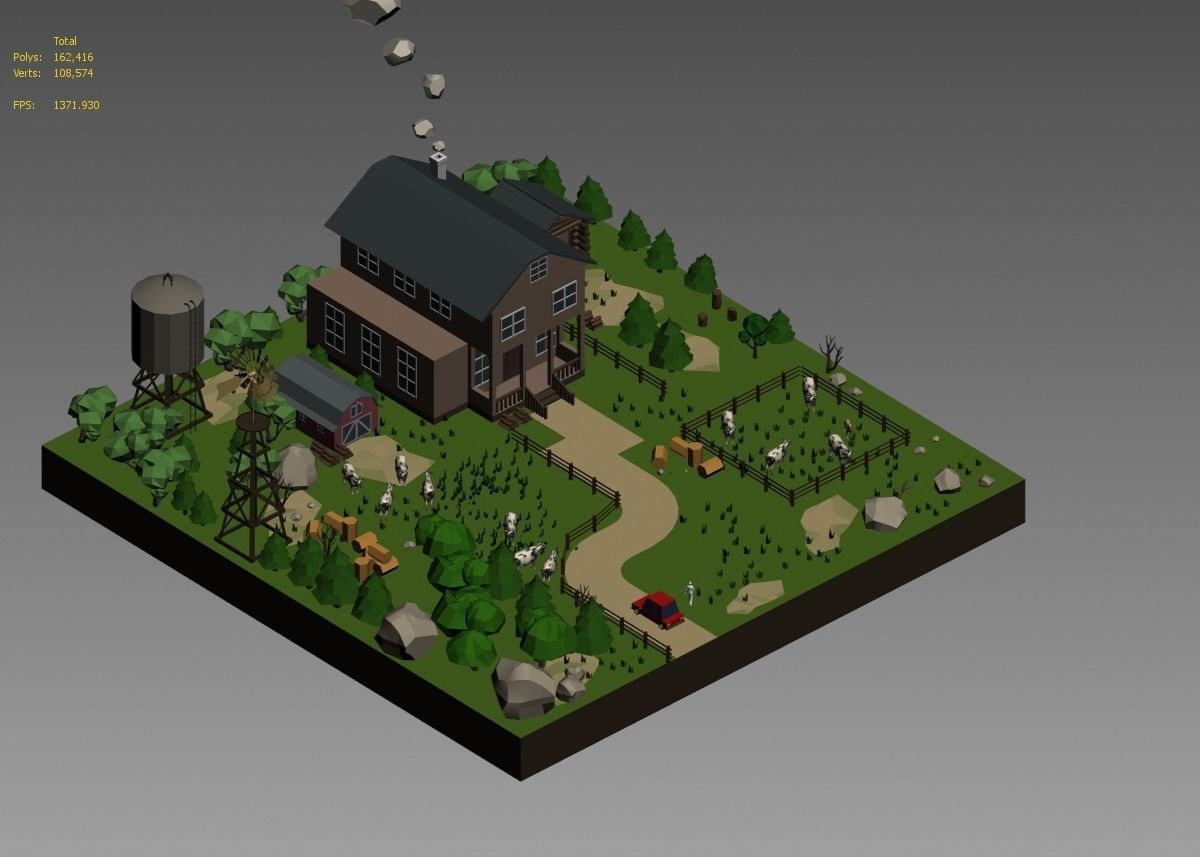 low poly farm with animals and trees 3D model_29