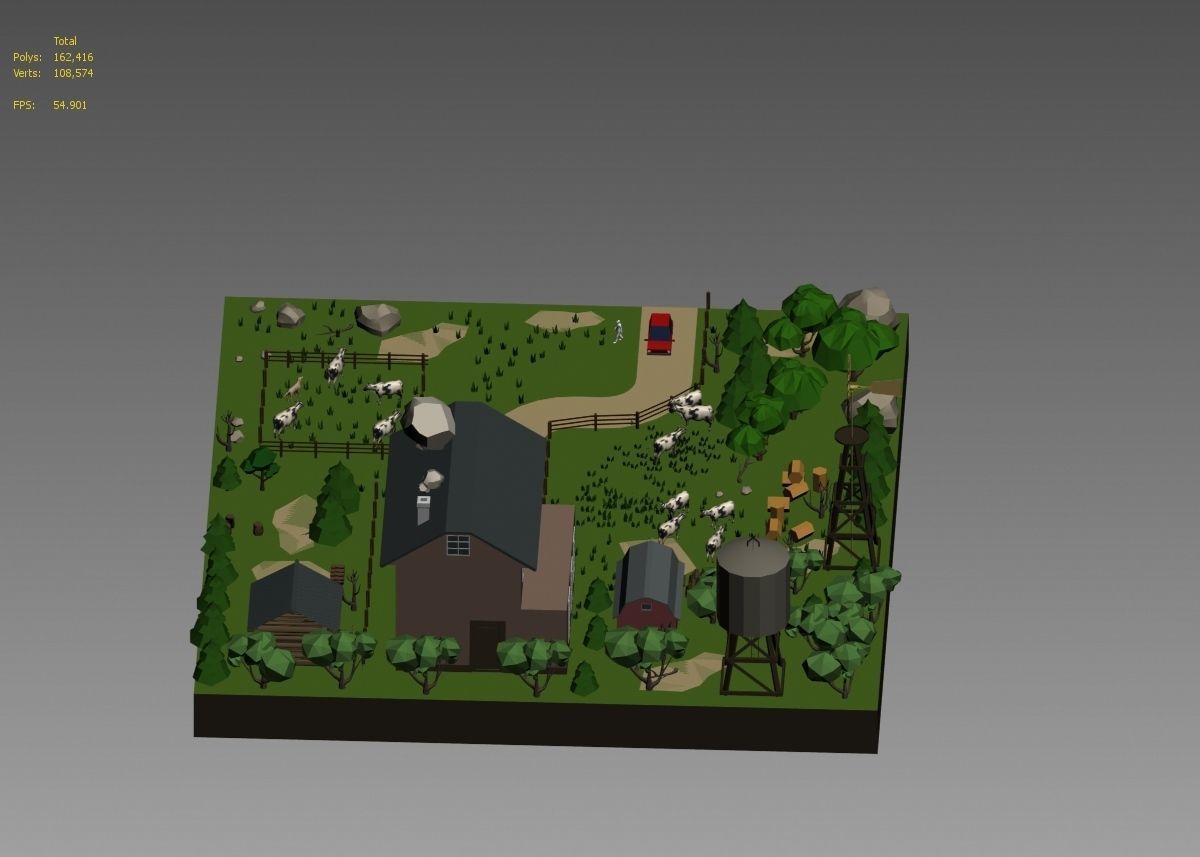 low poly farm with animals and trees 3D model_9