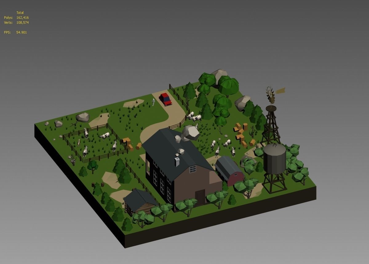 low poly farm with animals and trees 3D model_30