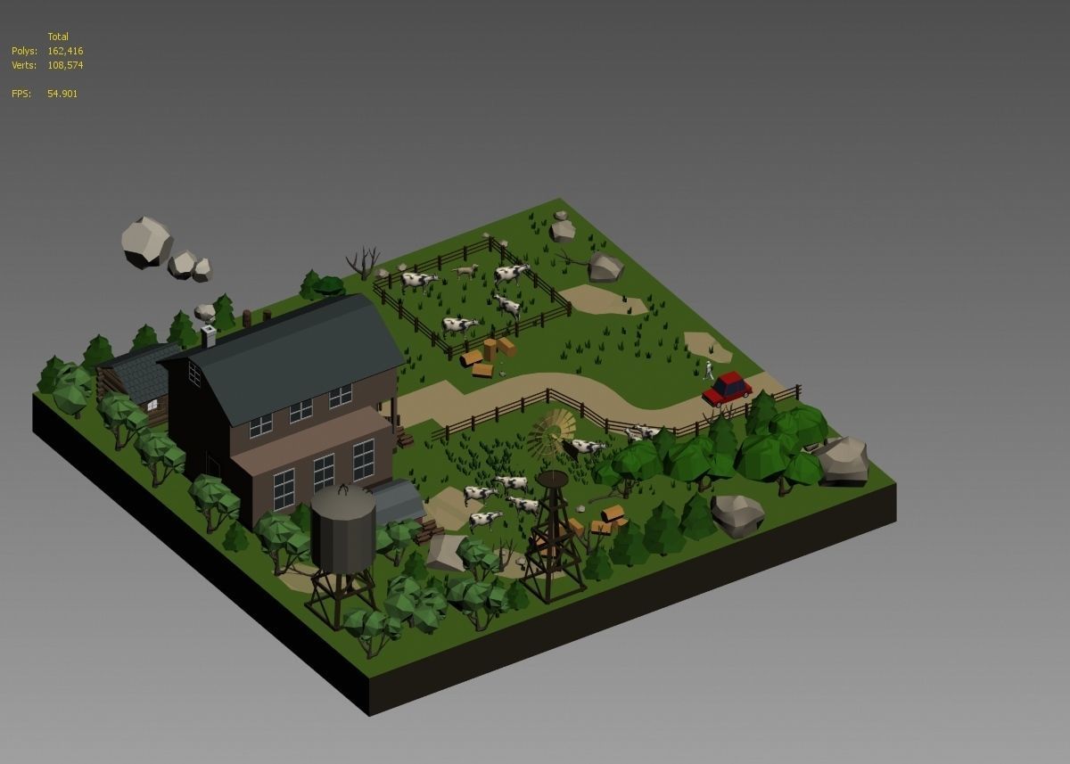 low poly farm with animals and trees 3D model_31