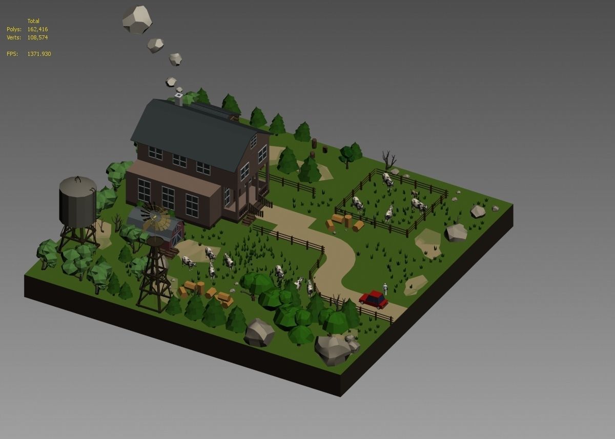 low poly farm with animals and trees 3D model_37