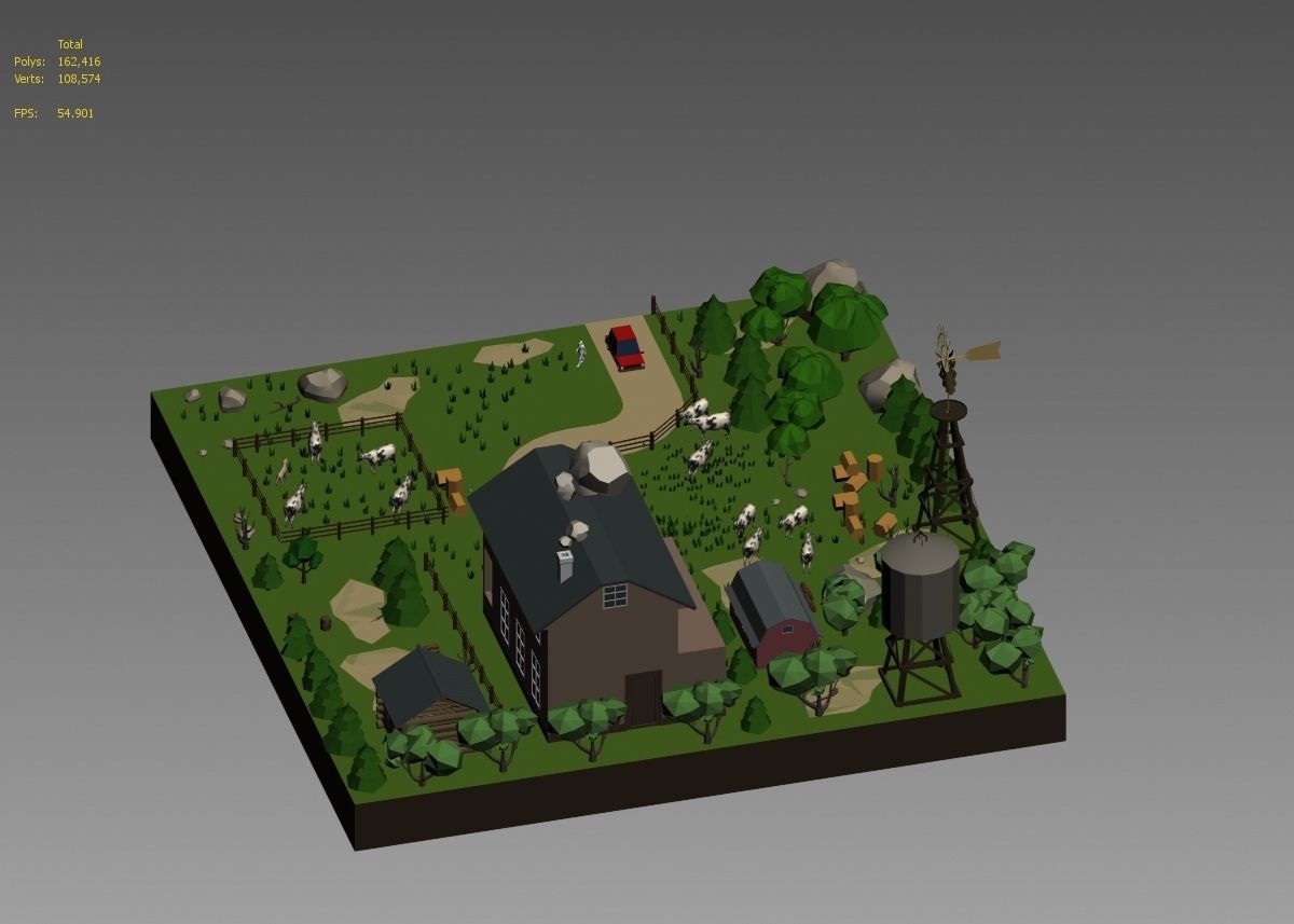 low poly farm with animals and trees 3D model_21