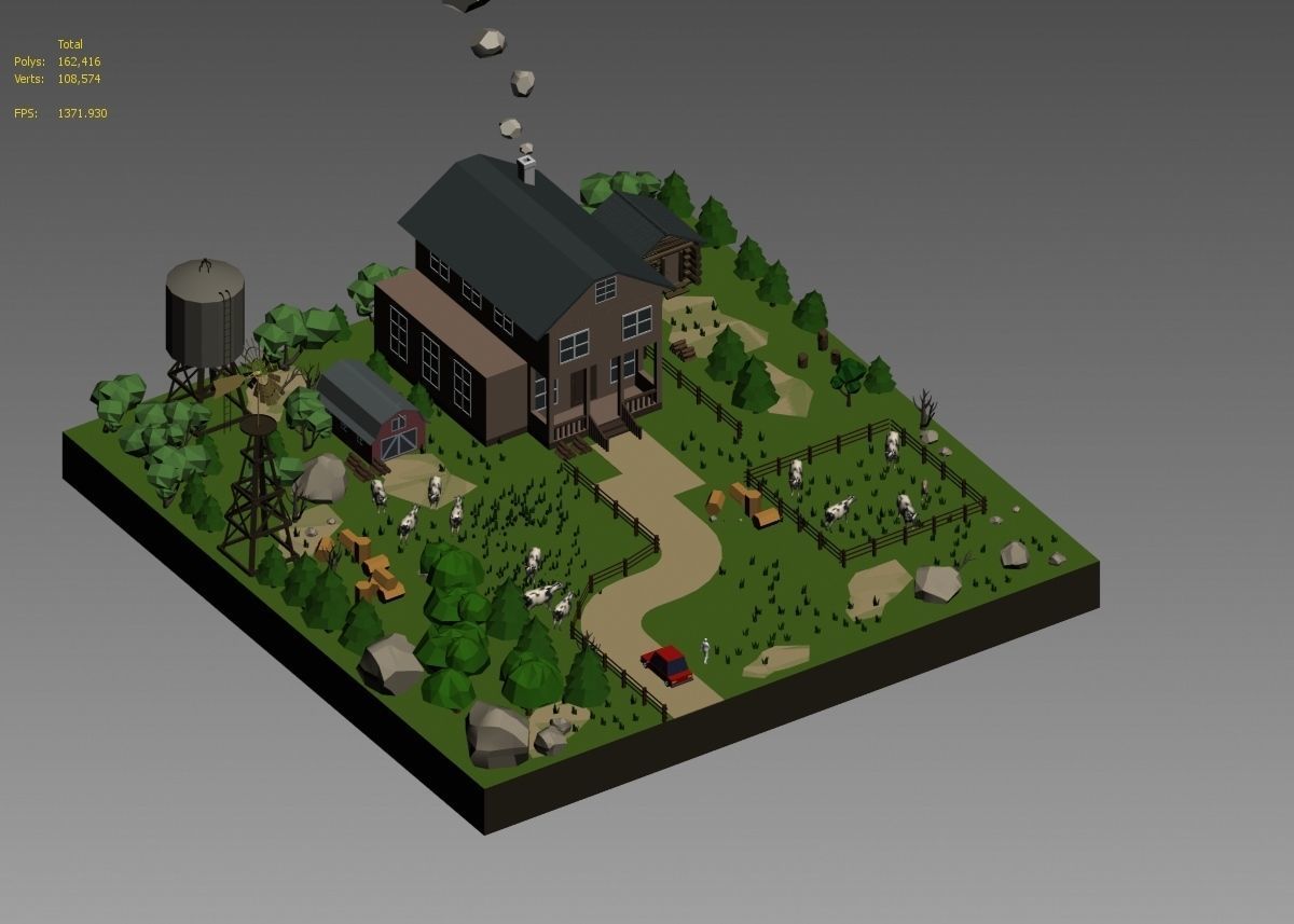 low poly farm with animals and trees 3D model_36