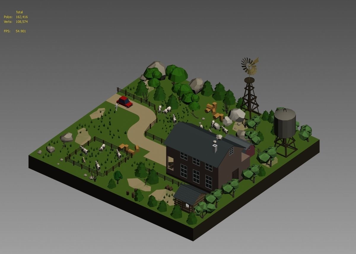 low poly farm with animals and trees 3D model_47
