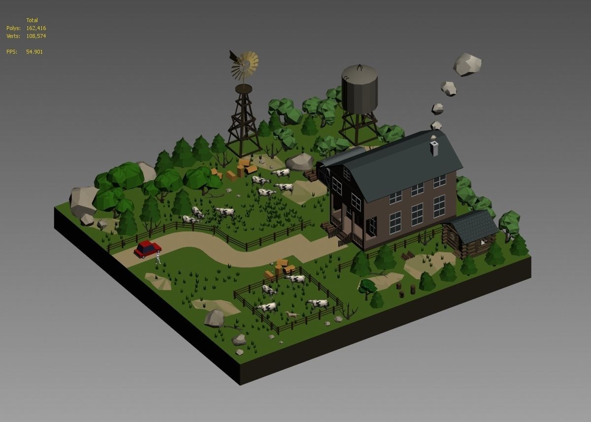 low poly farm with animals and trees 3D model_43