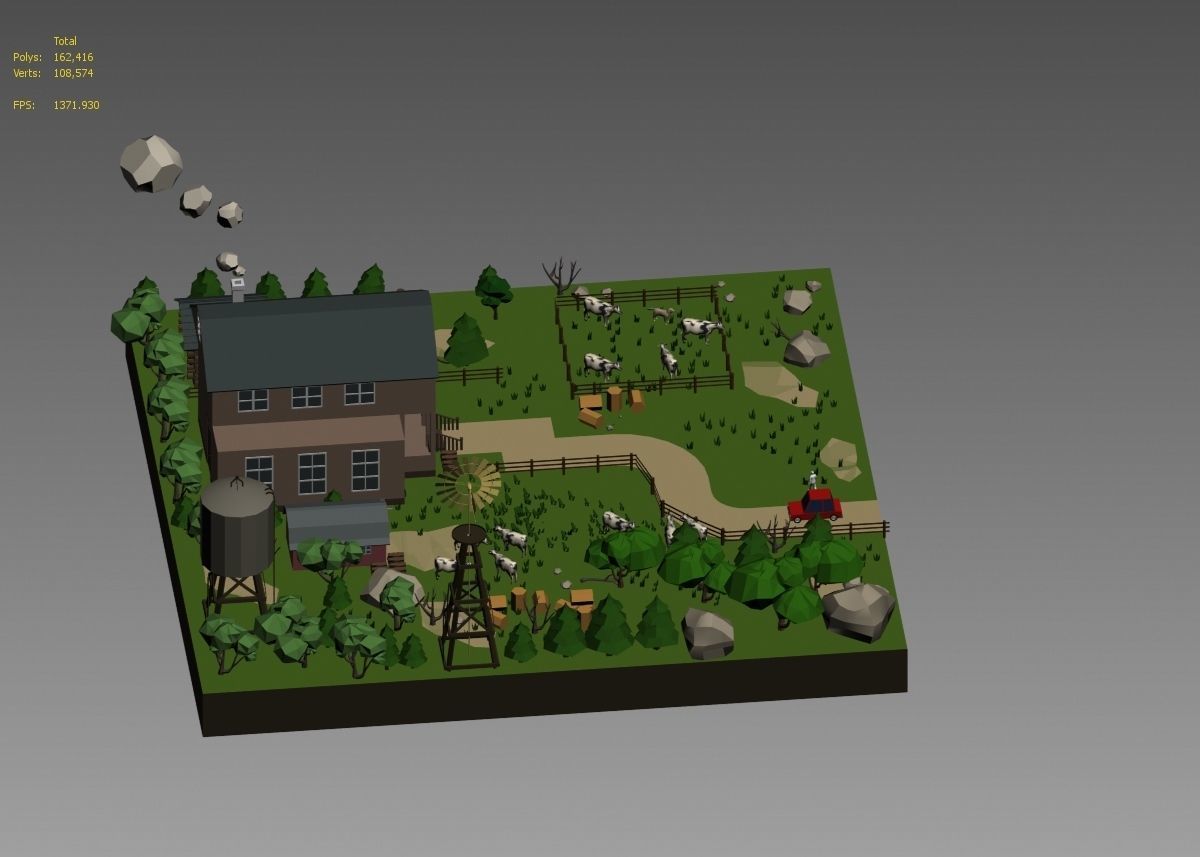 low poly farm with animals and trees 3D model_18