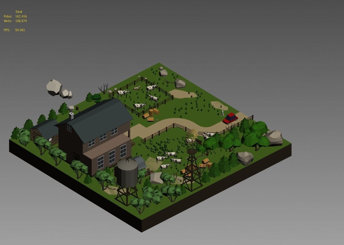 low poly farm with animals and trees 3D model_39