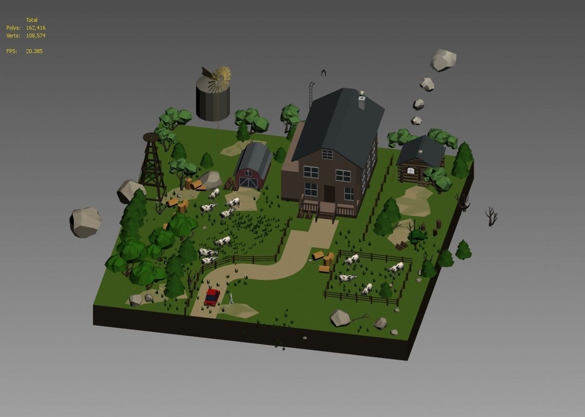 low poly farm with animals and trees 3D model_38
