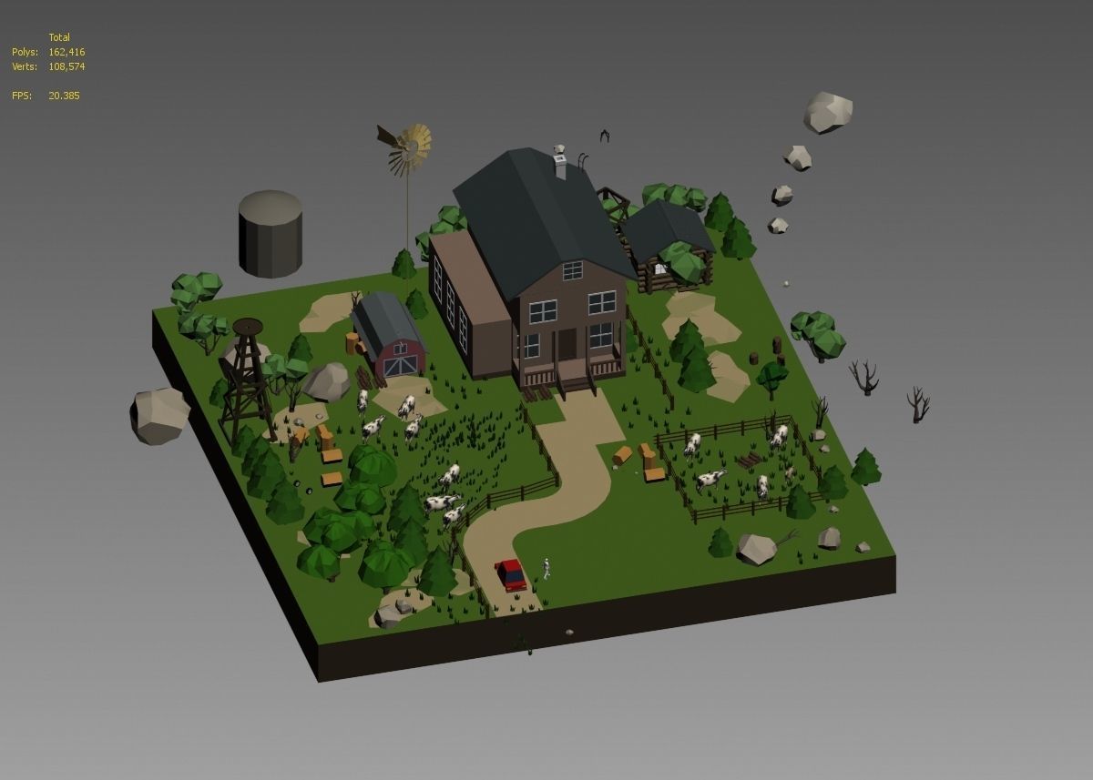 low poly farm with animals and trees 3D model_20