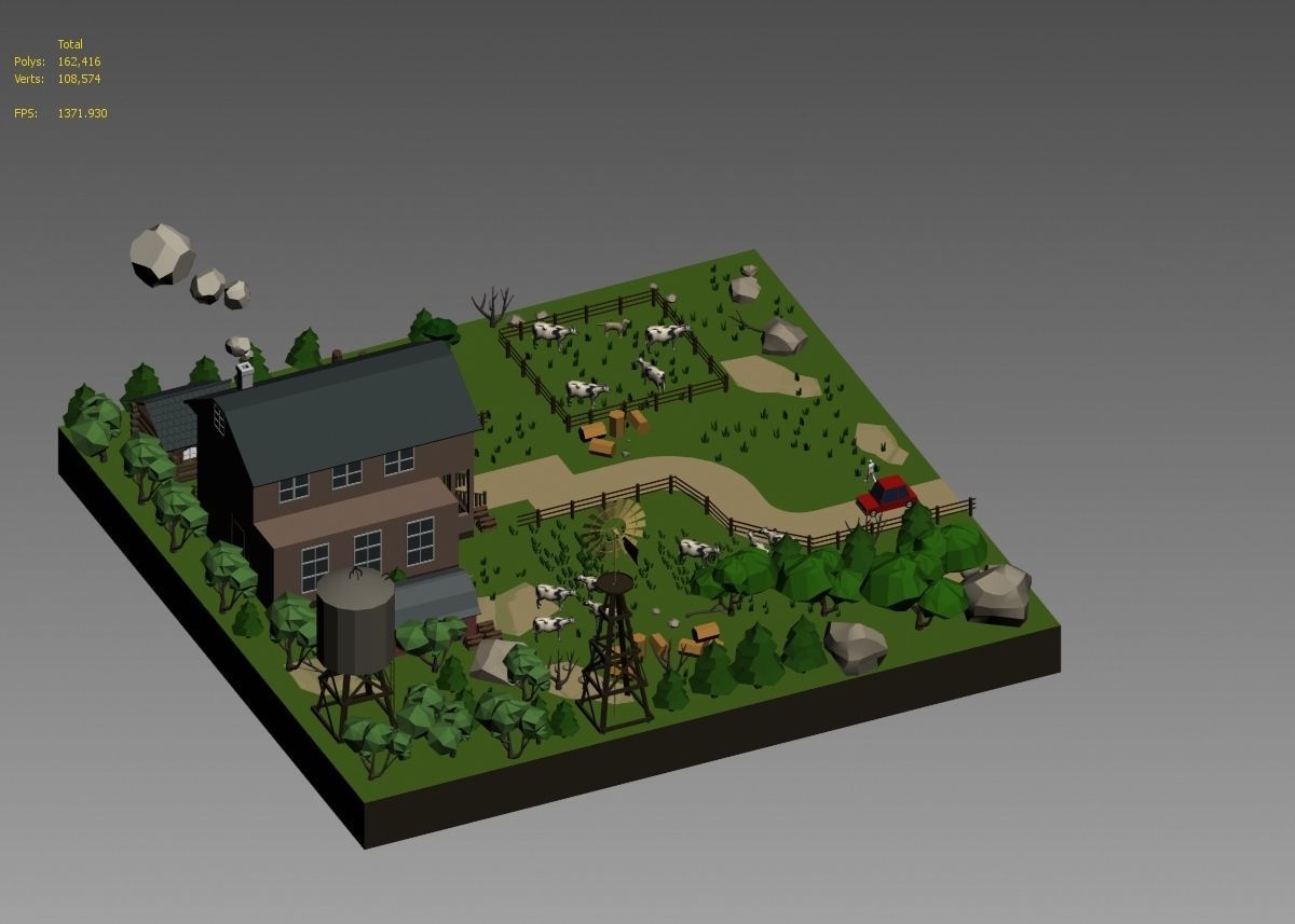 low poly farm with animals and trees 3D model_27