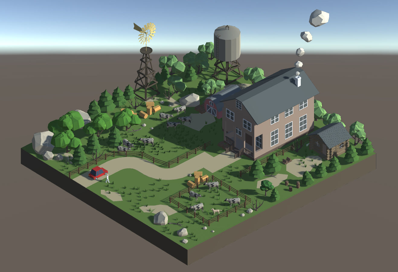 low poly farm with animals and trees 3D model_7