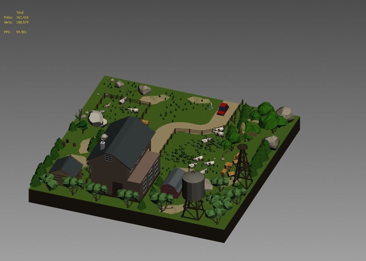 low poly farm with animals and trees 3D model_14