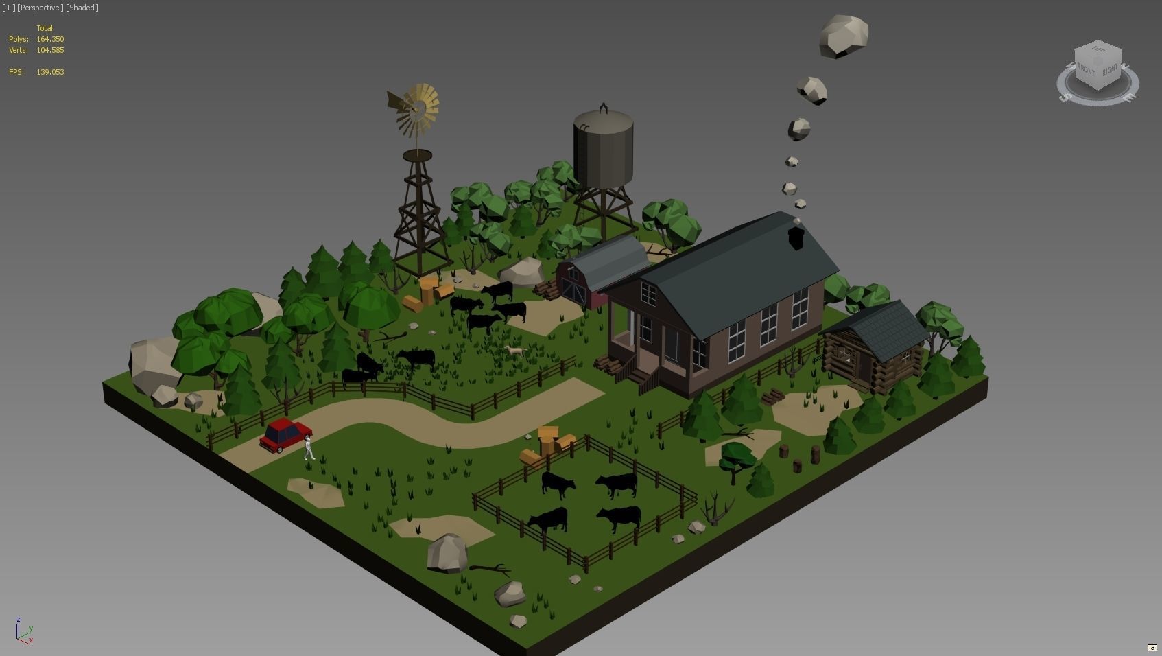 low poly farm with animals and trees 3D model_3