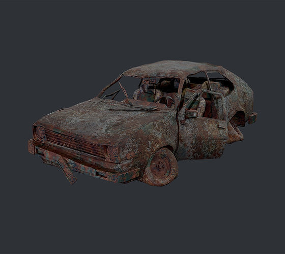 Apocalyptic Damaged Destroyed Vehicle Car Game Ready 15 Low-poly 3D model