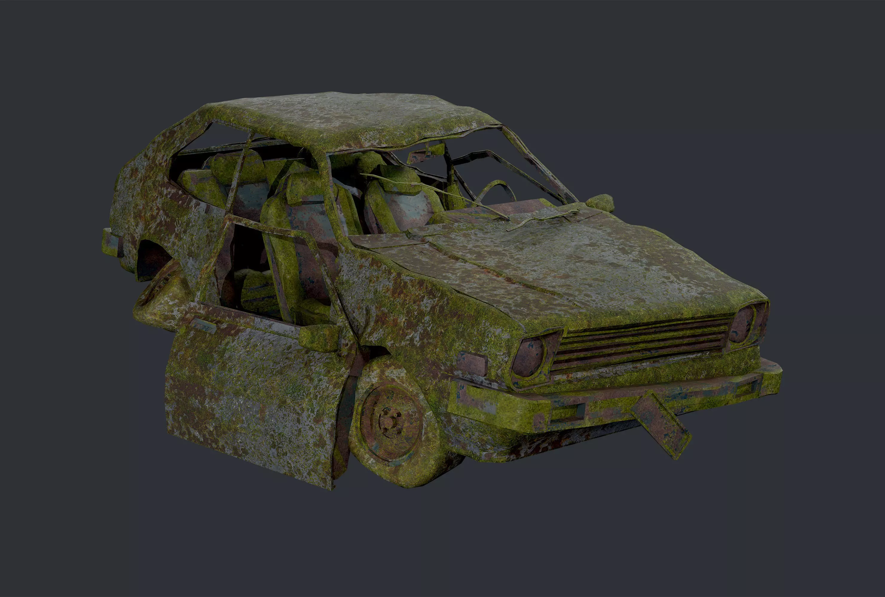 Apocalyptic Damaged Destroyed Vehicle Car Game Ready 16 Low-poly 3D model_0