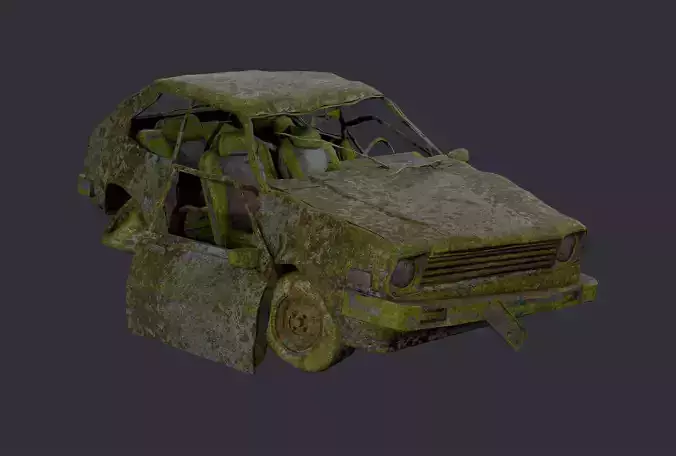 Apocalyptic Damaged Destroyed Vehicle Car Game Ready 16 Low-poly 3D model