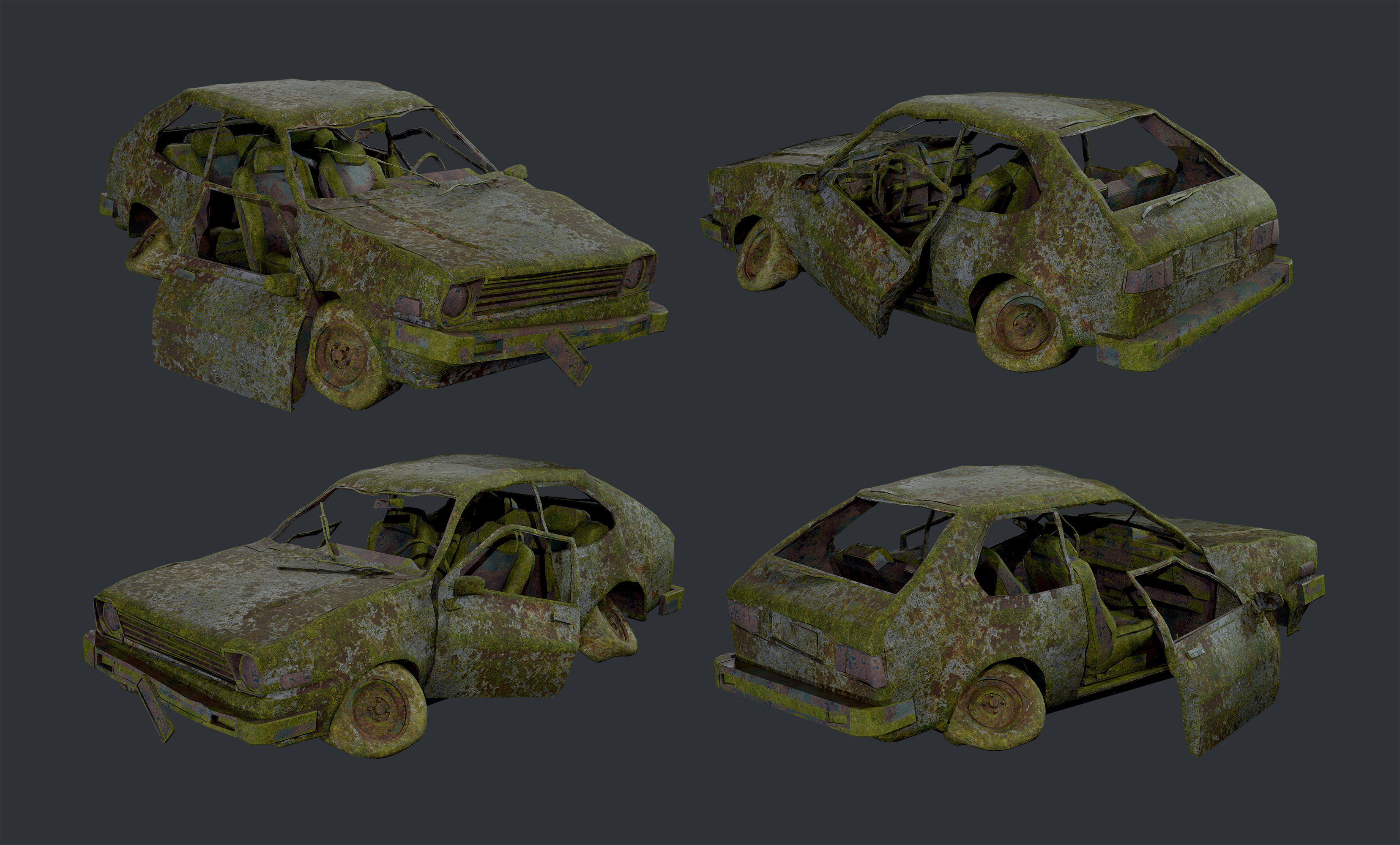 Apocalyptic Damaged Destroyed Vehicle Car Game Ready 16 Low-poly 3D model_1