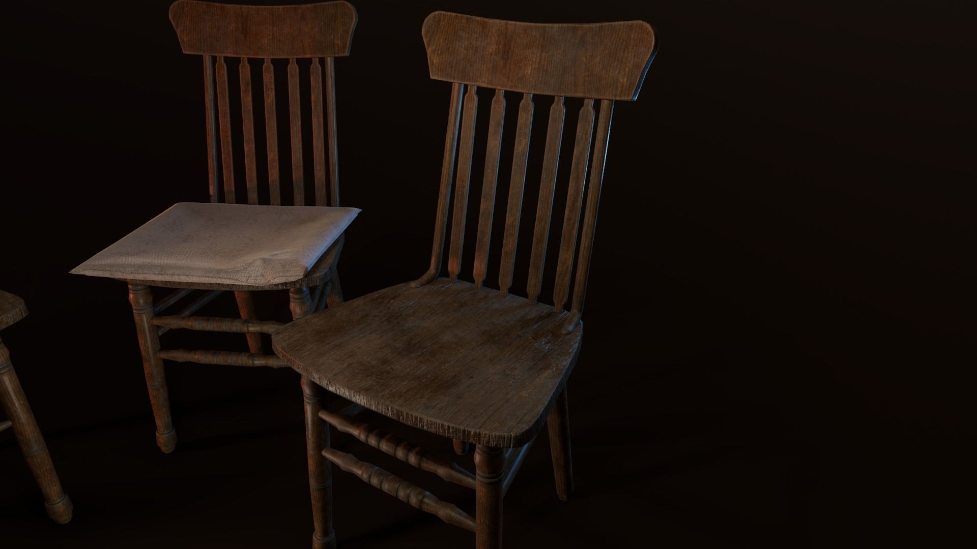 Old Chair Low-poly 3D model_3