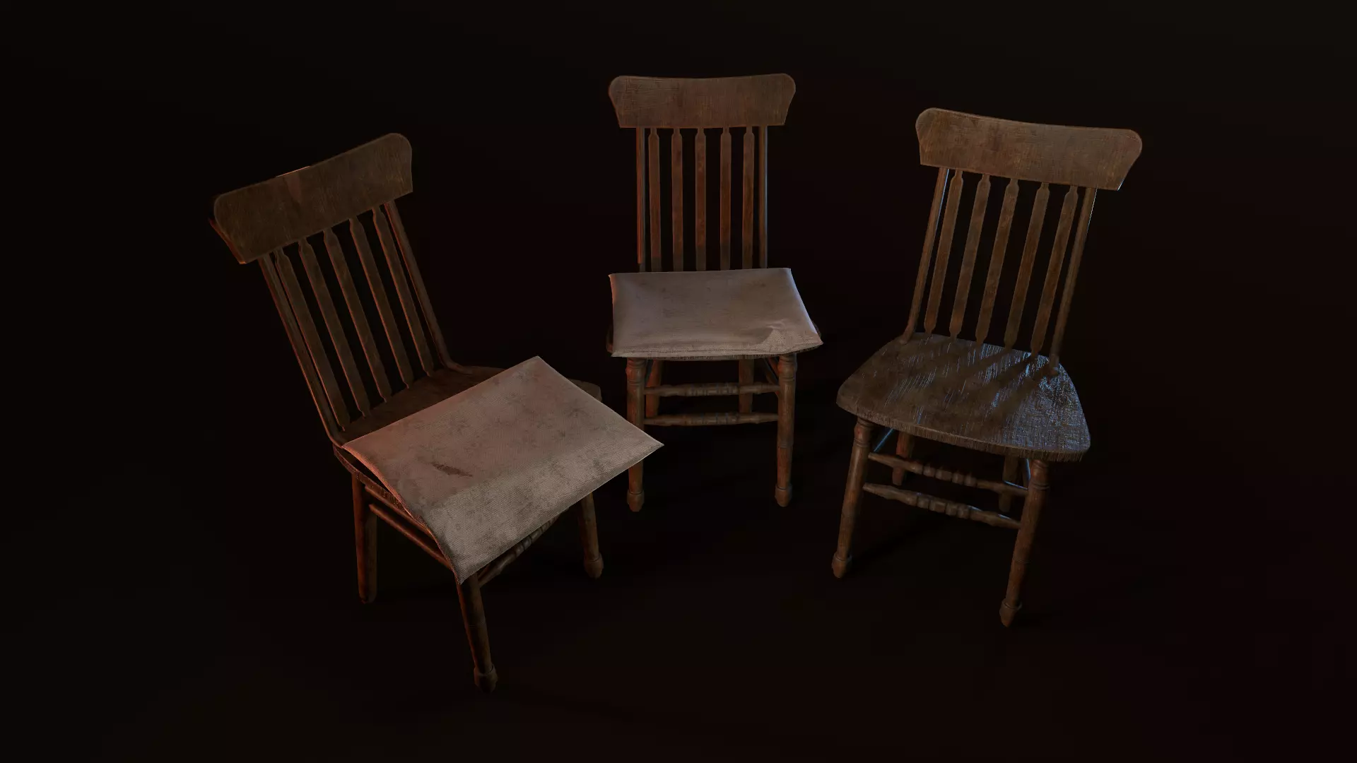 Old Chair Low-poly 3D model_0