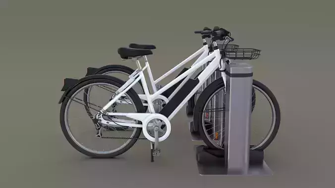Electric Bicycle and Station 3D model