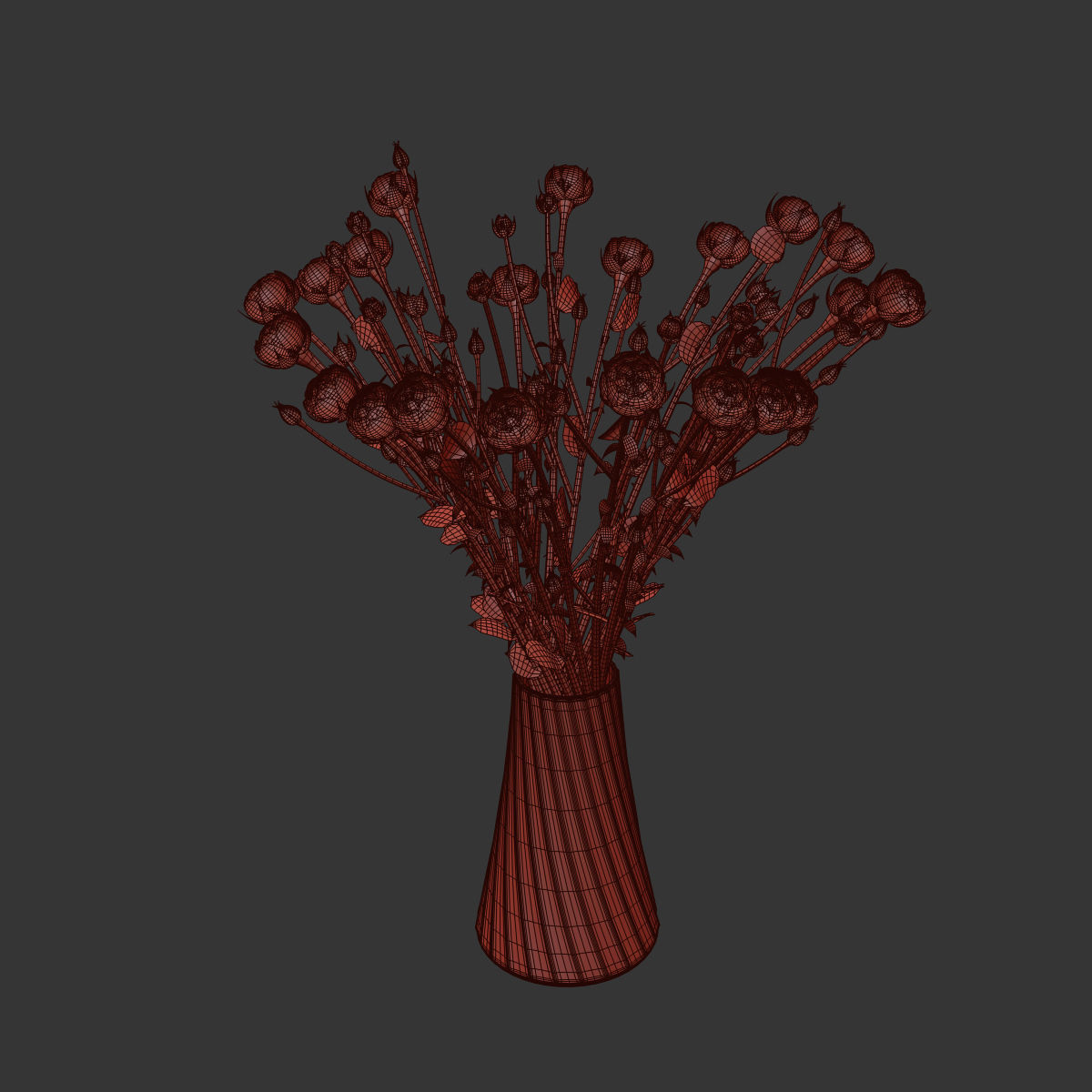 Swirling bouquet of small pink shrub roses in a vase with water 3D model_4