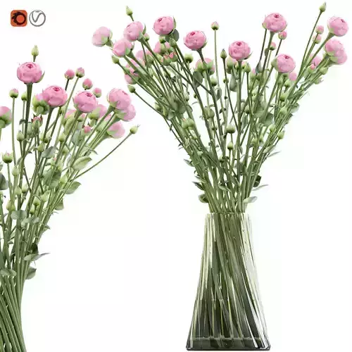 Swirling bouquet of small pink shrub roses in a vase with water