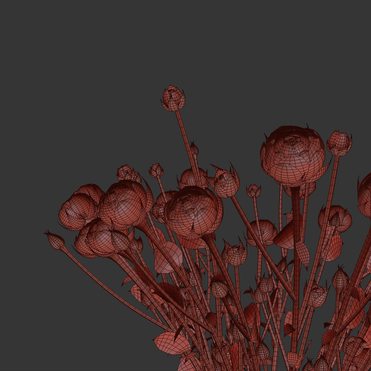 Swirling bouquet of small pink shrub roses in a vase with water 3D model_5