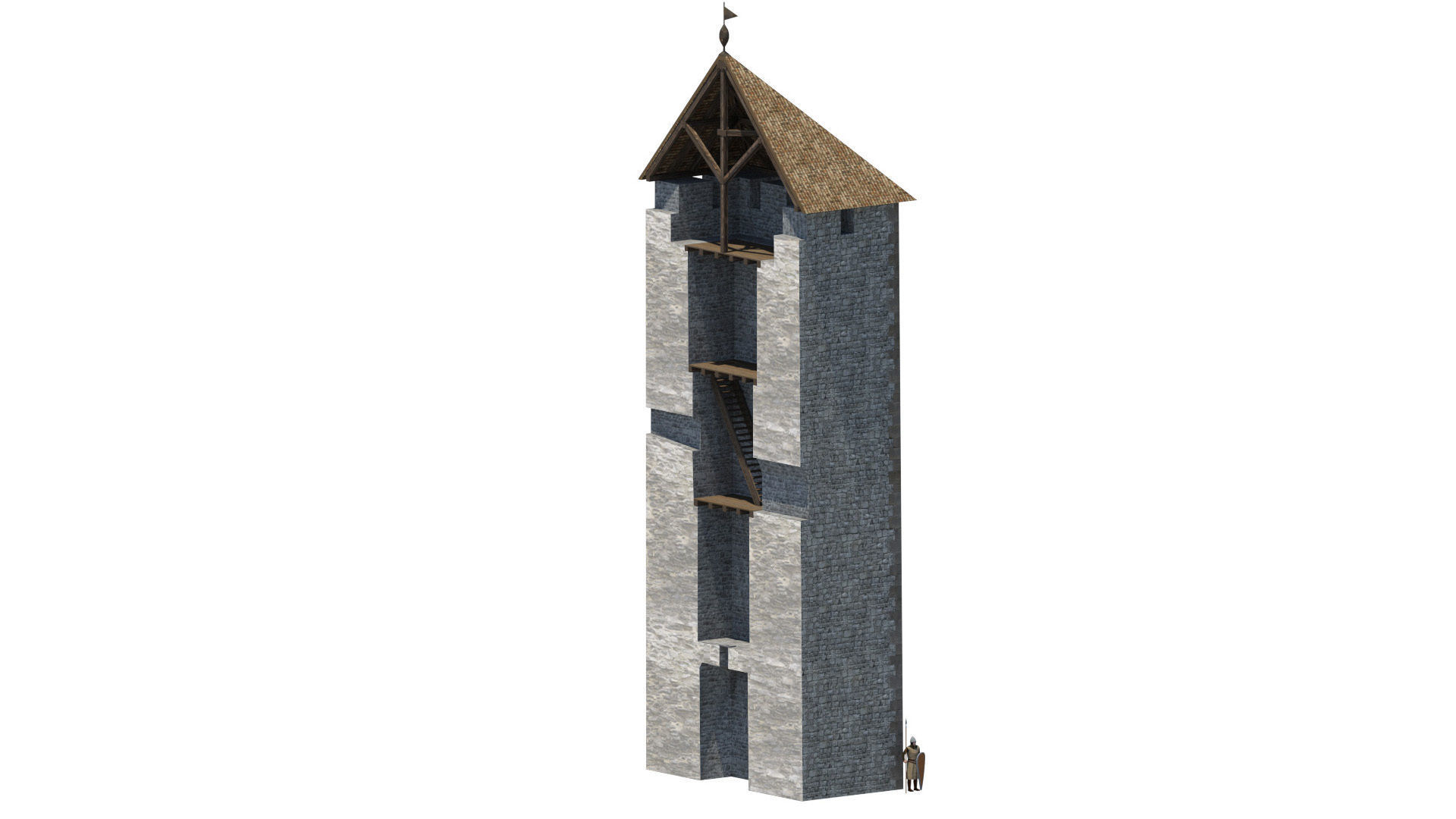 Early 13th century medieval castle belfry Low-poly 3D model_2