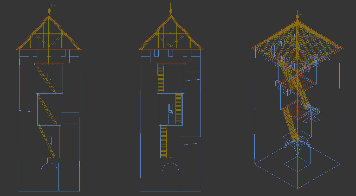 Early 13th century medieval castle belfry Low-poly 3D model_3