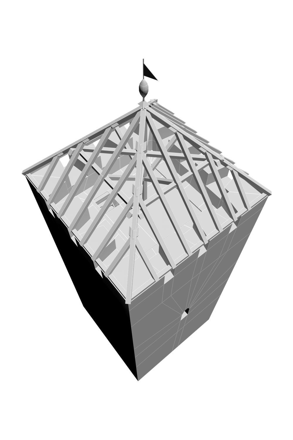 Early 13th century medieval castle belfry Low-poly 3D model_10