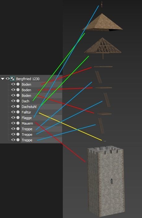 Early 13th century medieval castle belfry Low-poly 3D model_14