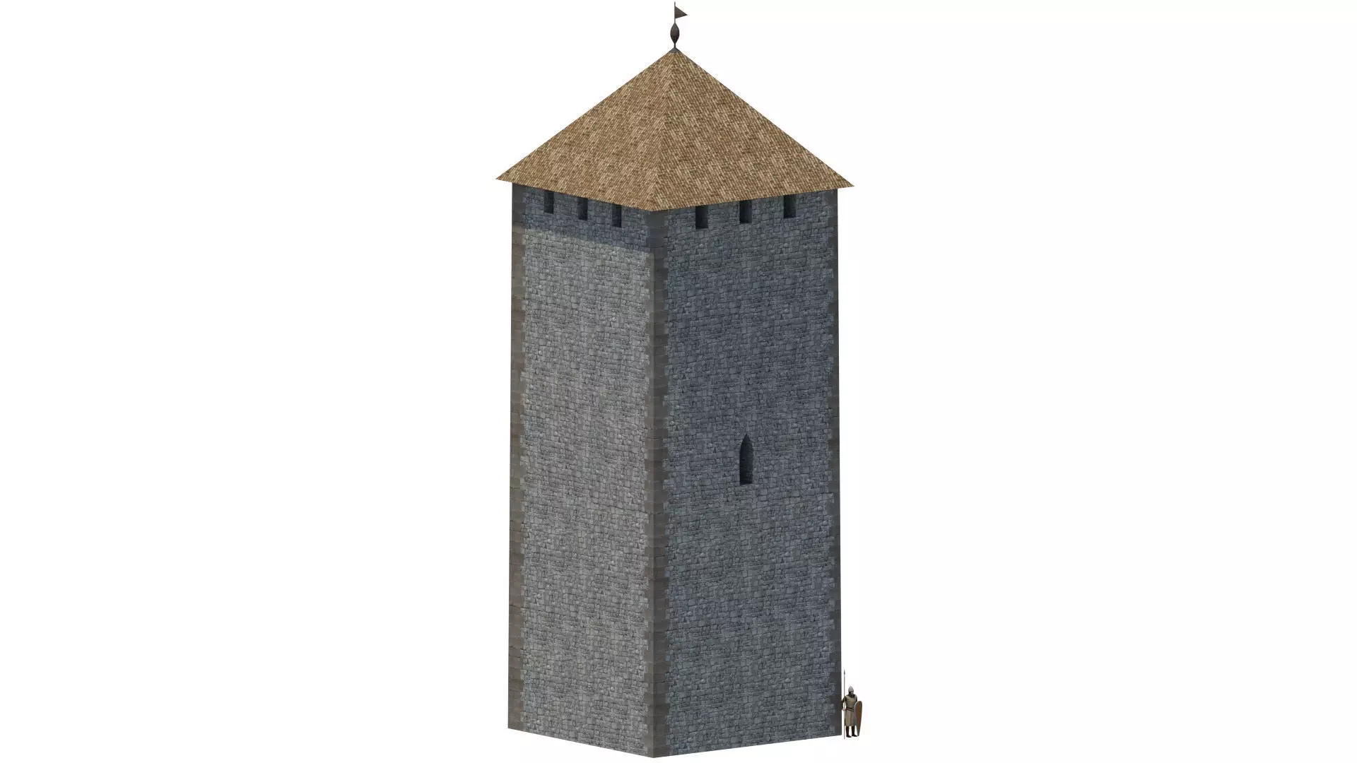 Early 13th century medieval castle belfry Low-poly 3D model_0