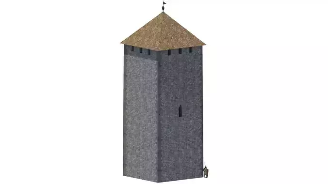 Early 13th century medieval castle belfry Low-poly 3D model