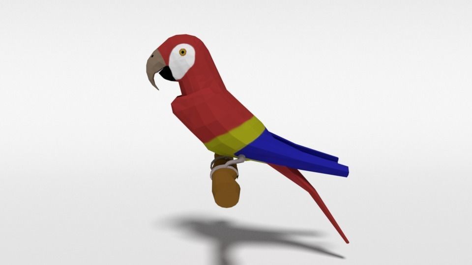 Low Poly Cartoon Macaw Parrot Low-poly 3D model_1