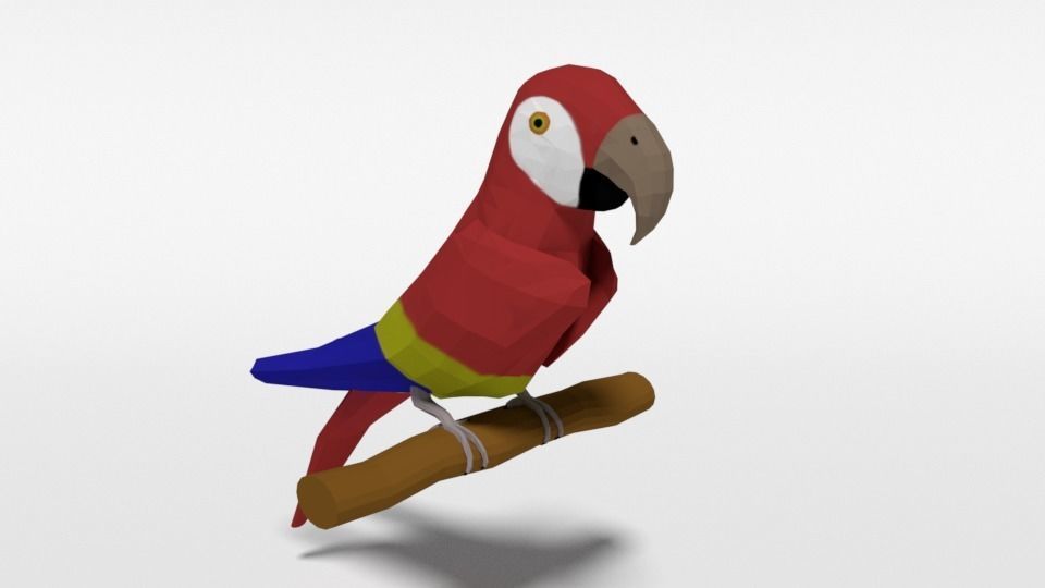 Low Poly Cartoon Macaw Parrot Low-poly 3D model_3