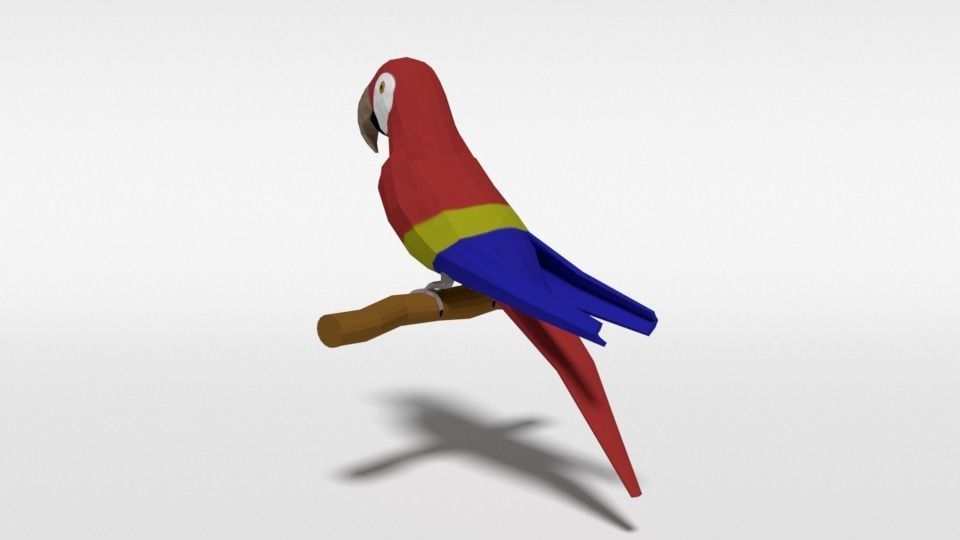 Low Poly Cartoon Macaw Parrot Low-poly 3D model_7