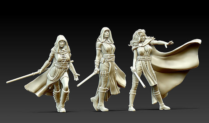 Dark and light woman bundle - 3 miniatures 35mm scale 3D print model