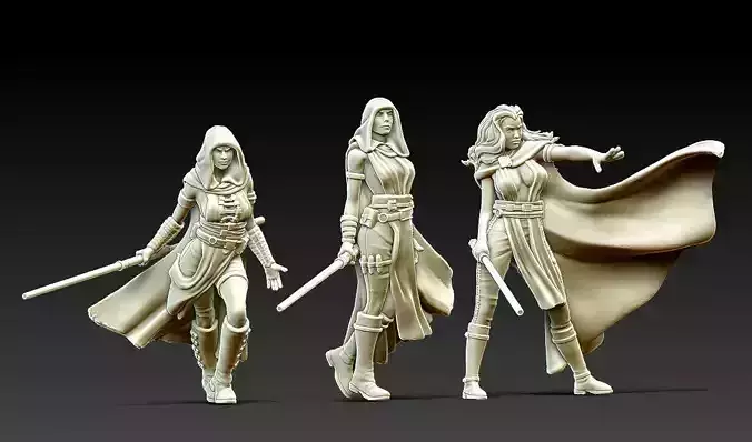 Dark and light woman bundle - 3 miniatures 35mm scale 3D print model