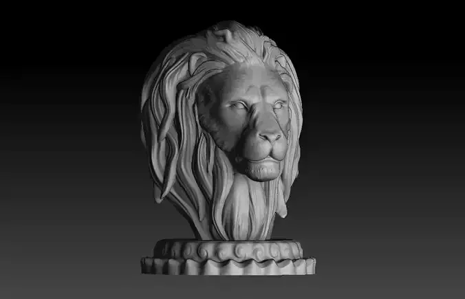 Lion head trophy and bust sculpture