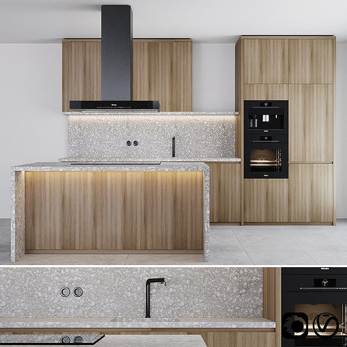 Modern kitchen with island and Miele appliance  3D model