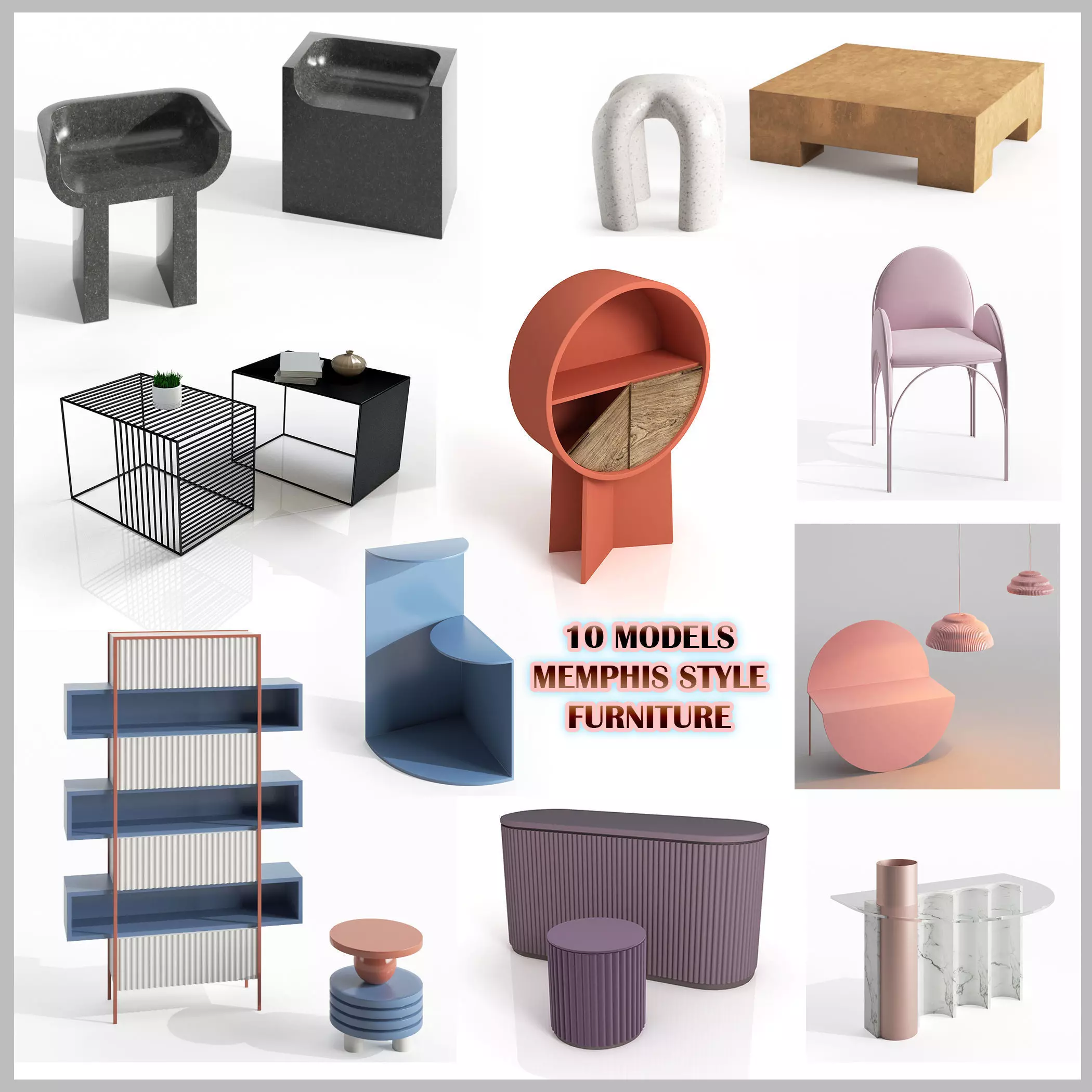 10 MODELS MEMPHIS STYLE FURNITURE 3D model_0