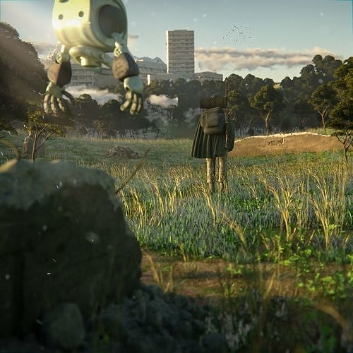 ROBOT in grassy field Free 3D model