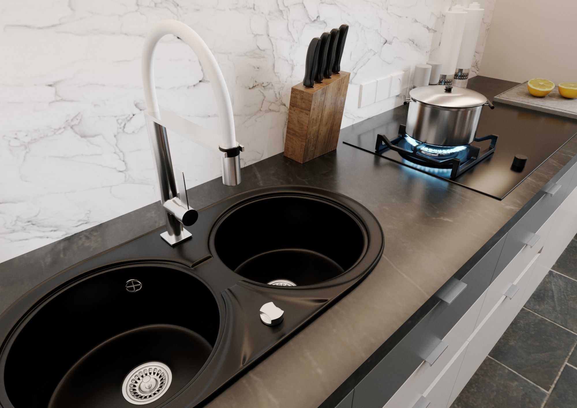 Kitchen modern interior Cinema4D Corona renderer 3D model_6