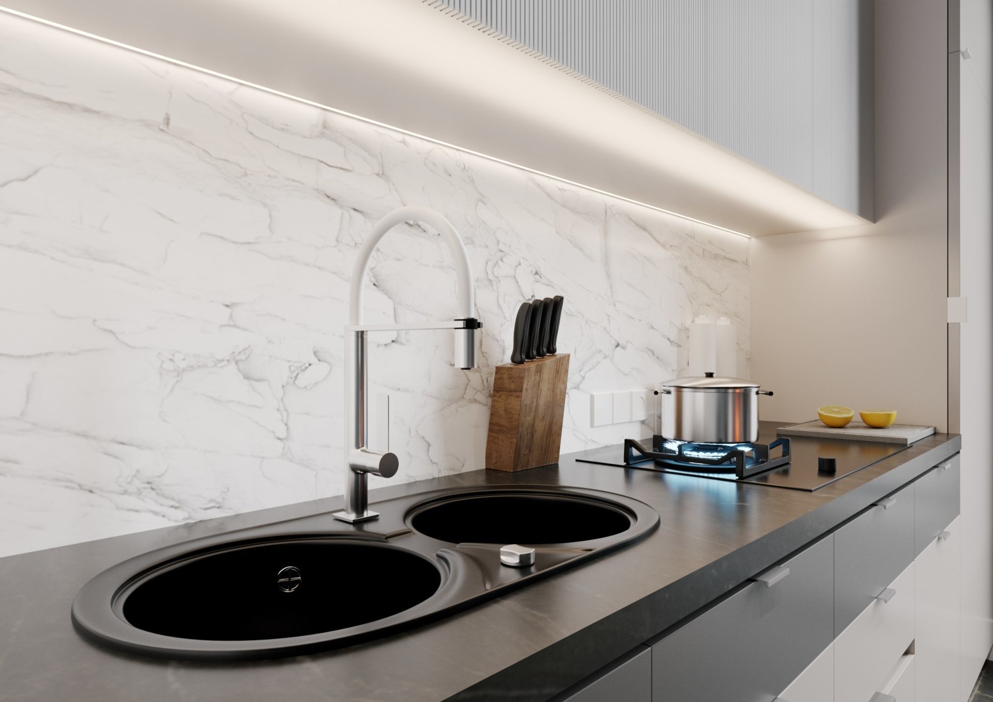 Kitchen modern interior Cinema4D Corona renderer 3D model_5