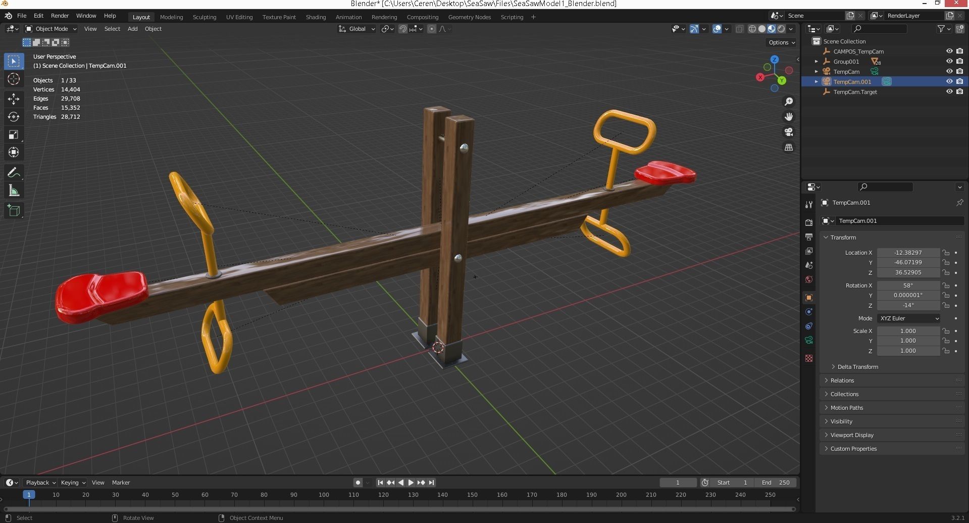 Wooden Seesaw Teeter Totter - 01 Playground Low-poly 3D model_3